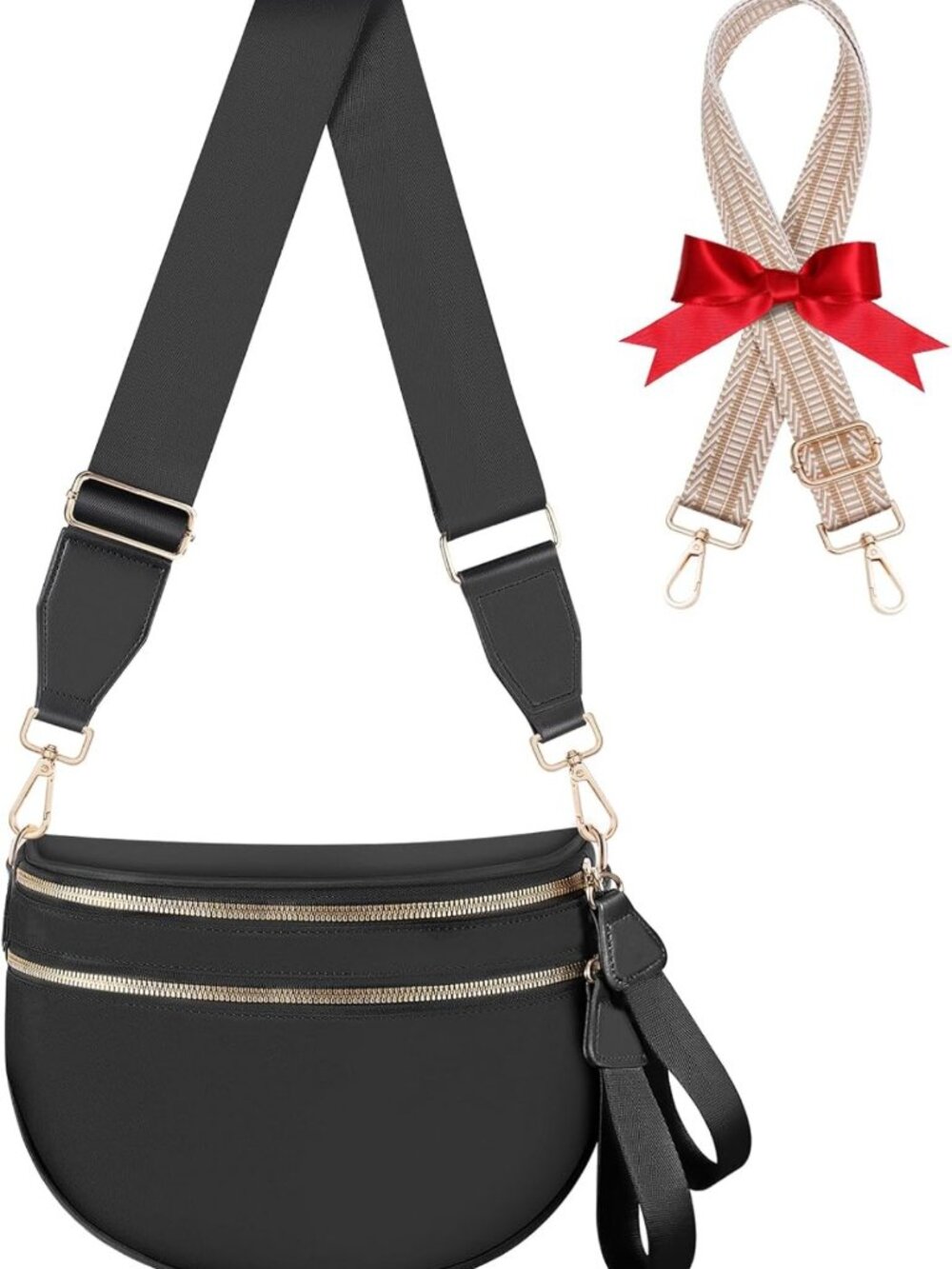Checkered Nylon Fanny Pack for Women - Large Crossbody Belt Bag with Extra Strap